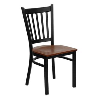 Flash Furniture Black Vertical Back Metal Restaurant Chair - Cherry Wood Seat