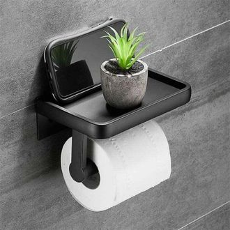 OEM Estanter&iacute;a De Ba&ntilde;o, Portarrollos De Papel Higi&eacute;nico Negro Y Dorado, Toallero Con Soporte Para Tel&eacute;fono M&oacute;vil - Crezuo