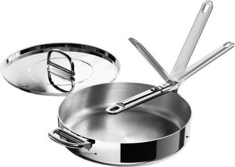 Joseph Joseph Space Steel 28 Cm Sart&eacute;n Para Saltear Con Mango Plegable Y Tapa, Acero Inoxidable, Ideal Para Cocina De Inducci&oacute;n, Apta Para Horno, Color Acero Inoxid