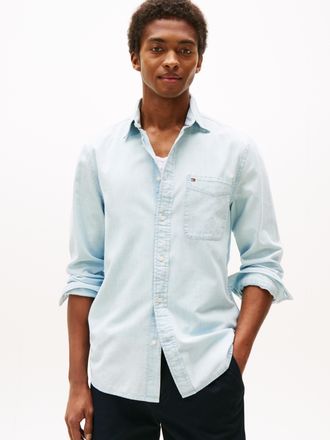 Tommy Hilfiger Langarmhemd TOMMY HILFIGER CHAMBRAY POCKET Regular Fit SHIRT, Herren, Gr. M, N-Gr, blau (light blau chambray), Web, Obermaterial: 100% Baumwolle, regu