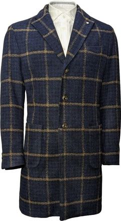 L.B.M. 1911 Enkelrijige Jas met Ruitpatroon - Heren - Mantel - Blauw - M - Leer - Jassen