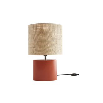 Miliboo L&aacute;mpara De Mesa De Cer&aacute;mica Terracota Mate Con Pantalla De Rafia Natural 40 Cm Tiga