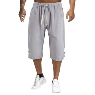 Generic Mens 3/4 Shorts Cotton Mens Casual Shorts Summer Baggy Combat Trousers Elasticated Waist With Multi Pockets Summer Beach Jogging Drawstring Sports Sho