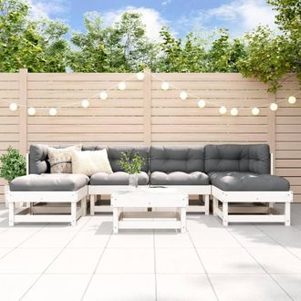 vidaXL Vidaxl - Juego De Muebles De Jard&iacute;n 7 Pzas Madera Maciza De Pino Blanco