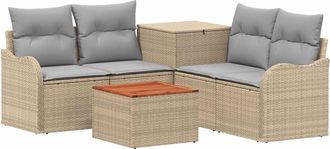 vidaXL Juego De Sof&aacute; 6 Uds. Beige Y Gris Claro Rat&aacute;n Sint&eacute;tico Y Acero Vidaxl