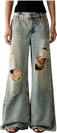Miss Sixty Gedetailleerde Wijde Jeans - Dames - Jeans - Blauw - Maat: W28 L32 Leer