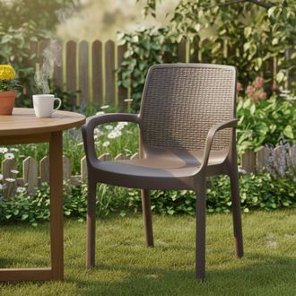 Dmora Sillas De Jard&iacute;n Torino, Asiento De Jard&iacute;n, Silla Para Mesa De Comedor, Sill&oacute;n De Exterior Efecto Rat&aacute;n, 100% Made In Italy, Cm 54x60h82, Marr&oacute;n, Con 