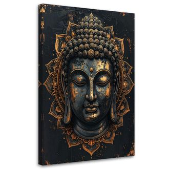 Feeby Cuadro En Lienzo, Mandala Buda Zen Spa Negro Y Dorado, 80x120