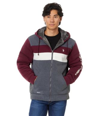 U.S.Polo Association U. S. Polo Assn. Hoodie Mens Heather Gray Fleece Sherpa Hooded FROG745