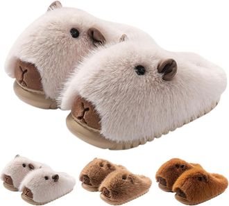 Generic Capybara Slippers, Winter Cozy Cute Fluffy Animal Capybara Slippers for Women Men Indoor (White, One Size, Adult, Women, 4, Numeric Range, UK Footwear