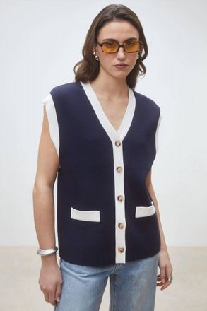 Suncoo Gales Two-Tone Buttoned Cardigan In Deep Blue