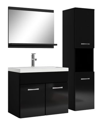 Badplaats Badplaats - Mobile Da Bagno Montreal 60cm Nero Lucido - Armadio Mobiletto Lavabo
