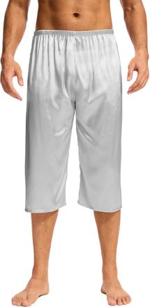 Generic Men Satin Silk Capri Pajama Pant Long Pj Bottoms Silky Loungewear Lounge Sleep Pants with a Pocket Sleepwear Nightwear (Gray,Medium)