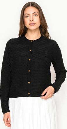 YAL New York Black Wave Knit Cardigan with Gold Button Detail