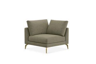 Castlery Lena Corner Sofa Customized, Performance Classic Twill Moss, Brass Legs, Spill Resistant, Removable Covers for Sofas, Castlery