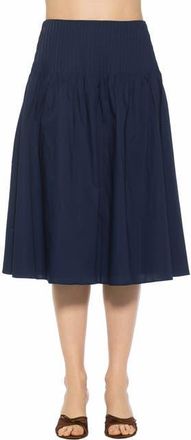 Alexia Admor Esme Pintuck Waist Full Poplin Skirt in Navy at Nordstrom, Size 12