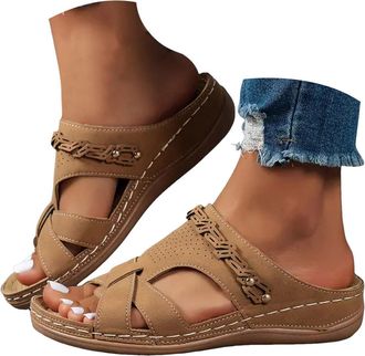 Generic Ladies Sandals Wide Fit Sandals for Women Orthopedic Sandal Women Summer Outdoor Anti-Slip Platform Beach Shoes Ladies Wedge Slides Wide Open Toe Ankl