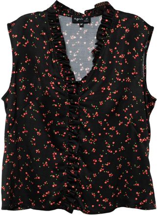 agnès b. floral-print tank top - women - Viscose - 38 - Black