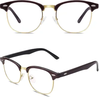 CGID Fake Glasses Women Men,Vintage Horn Rimmed Clear Lens Glasses,Nerd Geek UV400 Glasses Frame,Red Black