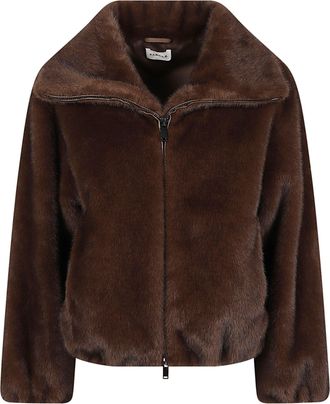 P.A.R.O.S.H. Cropped Faux Fur Jacket with Wide Collar and Gathered Hem