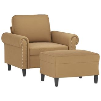 vidaXL Sill&oacute;n Con Taburete Terciopelo Marr&oacute;n 60 Cm Vidaxl