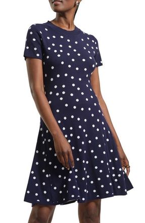 Isaac Mizrahi New York Polka Dot Fit & Flare Sweater Dress in Navy/White at Nordstrom, Size X-Small
