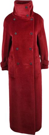 Breras Milano Red Alpaca-Cashmere Stand-Up Collar Double-Breasted Coat