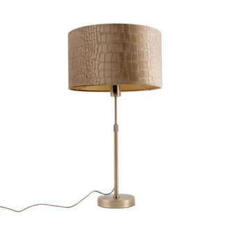 QAZQA Qazqa L&aacute;mpara De Mesa Bronce Con Pantalla De Terciopelo Cocodrilo