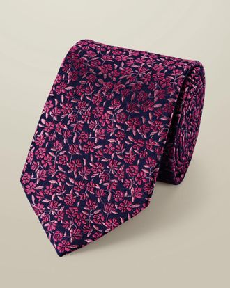 CHARLES TYRWHITT Silk Floral Tie - Navy & Pink Size OSFA by Charles Tyrwhitt