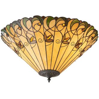 Loops Tiffany Glass Semi Flush Ceiling Light Amber Floral Inverted Round Shade i00051 in Clear