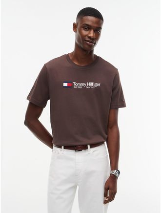 Tommy Hilfiger Mens Embroidered Flag & Logo T-Shirt - Earthy Brown - XL