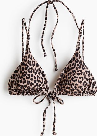 H&M Wattiertes Triangel-Bikinitop - Hellbeige/Leopardenprint