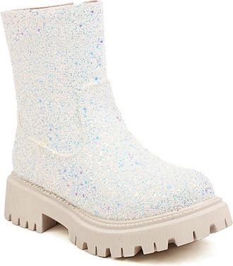 Generic Womens Fashion Glitter Sequins Dress Ankle Boots Round Toe Lug Sole Chunky Platform Side Zip Party Casual Shoes (White,7.5)