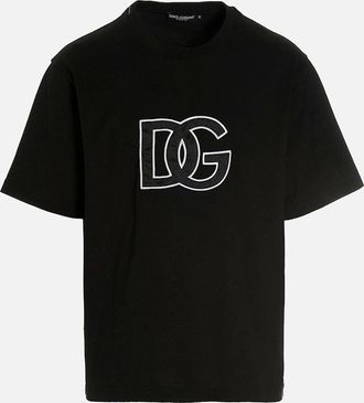 Dolce & Gabbana Mens Dolce & Gabbana Detailed DG Embroidered Logo T-Shirt in Black - Size: 46/48