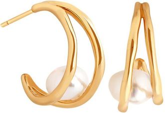 Astrid & Miyu Molten Illusion Pearl 18k Gold-plated Hoop Earrings - One Size