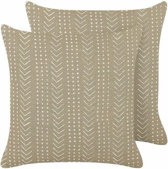 Beliani Conjunto De 2 Cojines De Algod&oacute;n Gris Pardo Blanco 45 X 45 Cm Geom&eacute;trico Senecio
