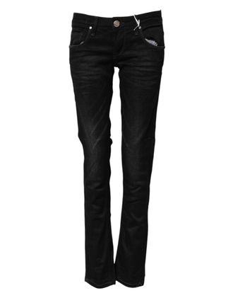 Acht Zwarte Katoenen Slim Fit Denim Lage Taille Jeans
