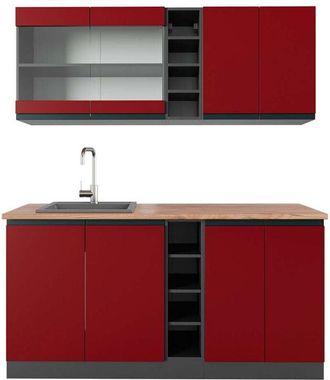 Vicco Cucina completa R-Line, Rosso/antracite, 160 cm, pl Rovere