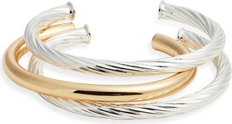 Nordstrom Set of 3 Twist Cuff Bracelets in Gold- Silver at Nordstrom