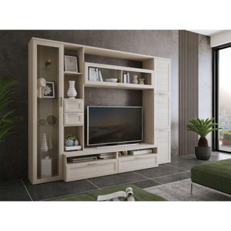 Dmora Mueble Modular Carenno, 8 Estantes, 4 Cajones, Ajustable, 268x50x209h Cm Marr&oacute;n Olmo