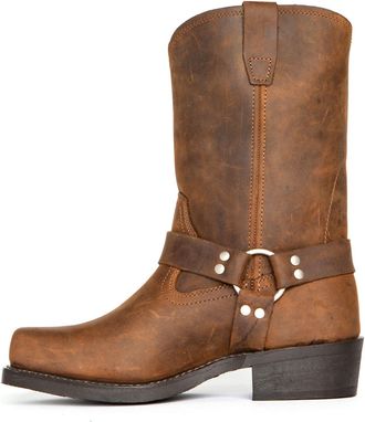 Generic Cowboy Boots for Men Western Boot Classic with Metal Buckle Square Toe Mid-Calf Boots,Brown,10.5 UK