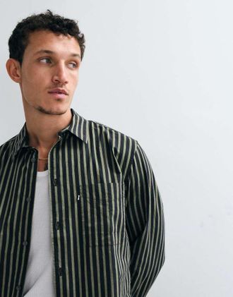 Wood Wood Double A By Wood Wood - Adrian - Camicia a maniche lunghe in 100% cotone verde a righe
