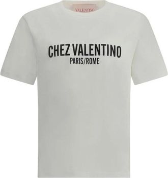 Valentino Monogram Katoenen T-shirt met Geribbelde Kraag - Heren - T-shirts - Wit - L - Katoen - Tops