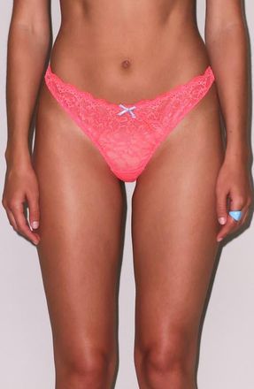 Fleur du Mal Bianca Lace Thong in Neon Coral at Nordstrom, Size 4