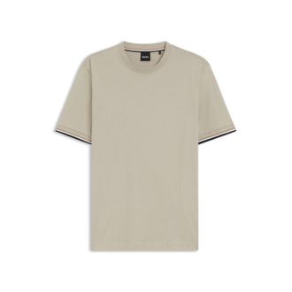BOSS Cotton-jersey T-shirt with signature-stripe cuffs