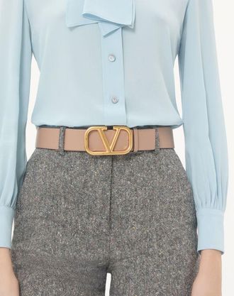 Valentino Garavani Cintura Reversibile Vlogo Signature In Vitello Lucido 40 Mm Donna SMOKEY BROWN/NERO 065