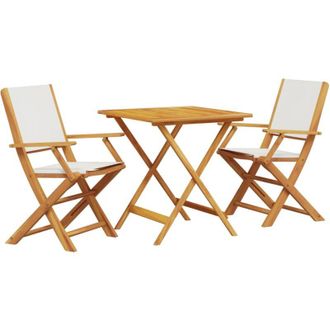 vidaXL Juego De Bistro De 3 Piezas Tela Y Madera Maciza Blanco Crema Vidaxl