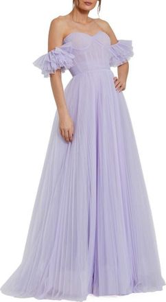 Mac Duggal Off The Shoulder Flutter Sleeve Tulle A Line Gown in Lilac at Nordstrom, Size 14