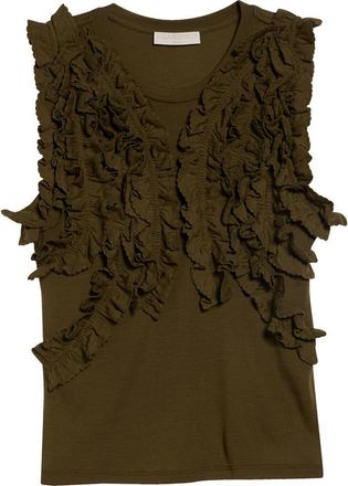 Ulla Johnson Vesna Ruffle Wool Jersey Top in Loden at Nordstrom, Size X-Large