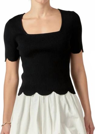 English Factory Scallop Hem Square Neck Rib Sweater In Black